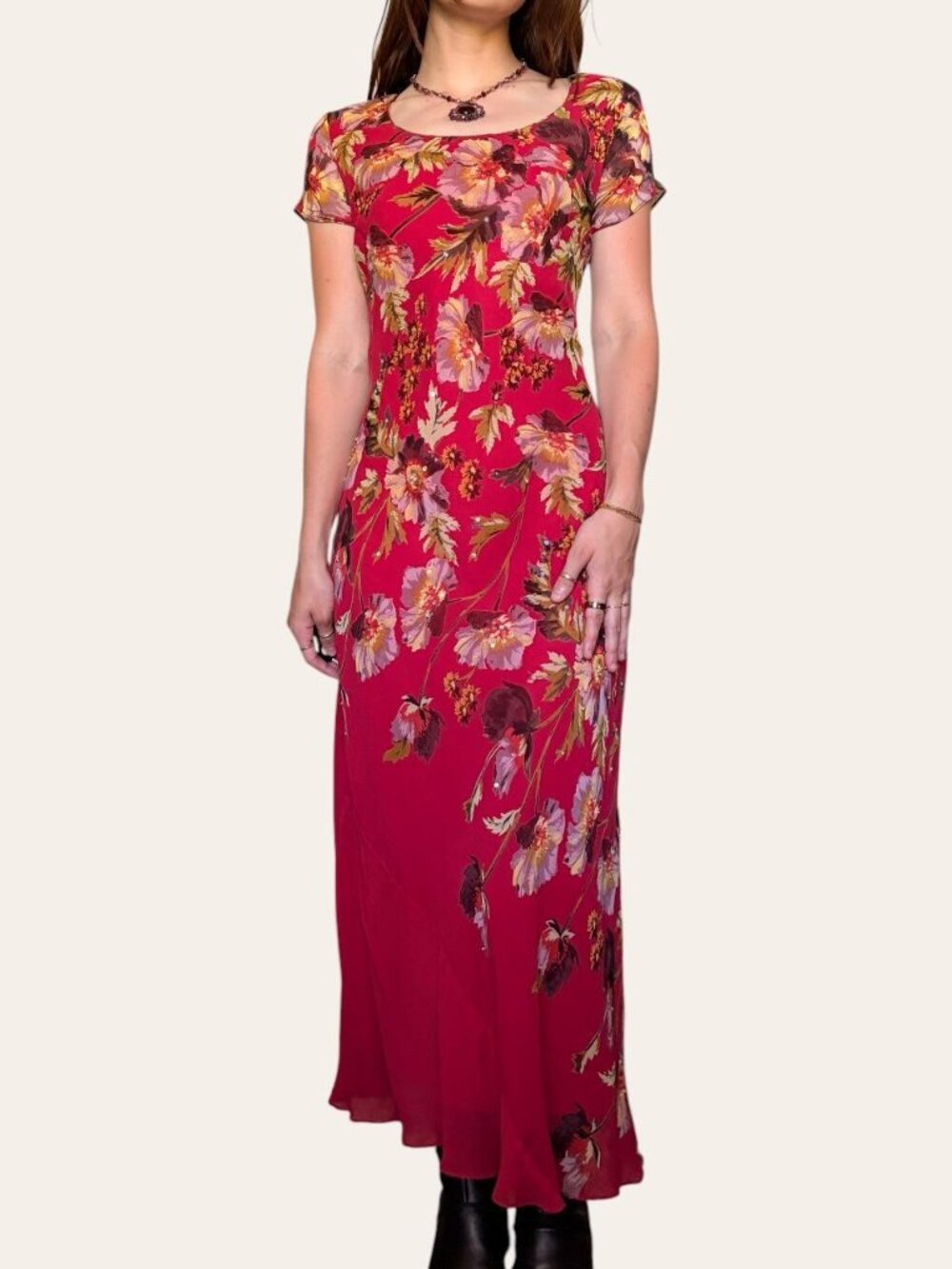 90s vintage Paradise New York hot pink sequin beaded floral chiffon fairy dress - Picture 2 of 8